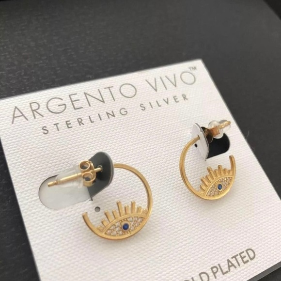 Brand New Argento Vivo Evil eye 14kt Gold over Sterling Silver hoop earrings - Picture 2 of 3